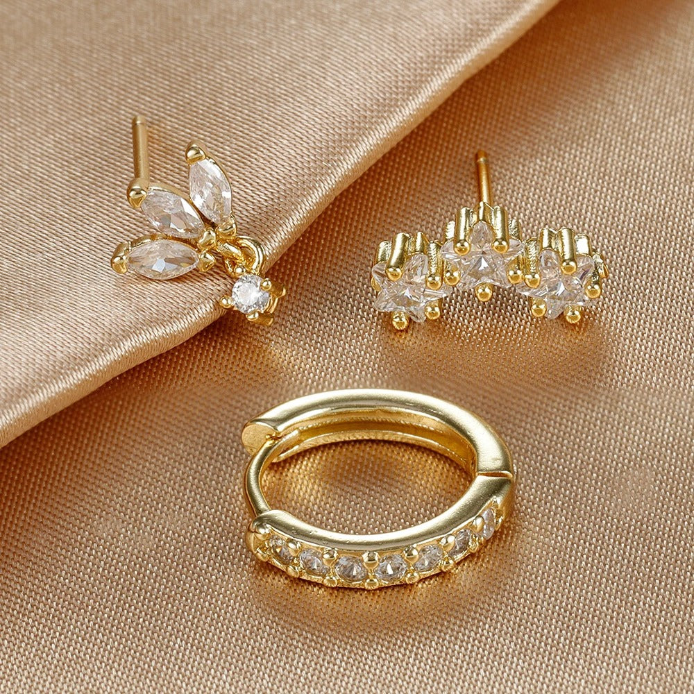 3PCS Luxury Star Pendant Piercing Earrings Seset For Women Stainless Steel Zircon Punk Ear Studs Earring Lady Jewelry aret
