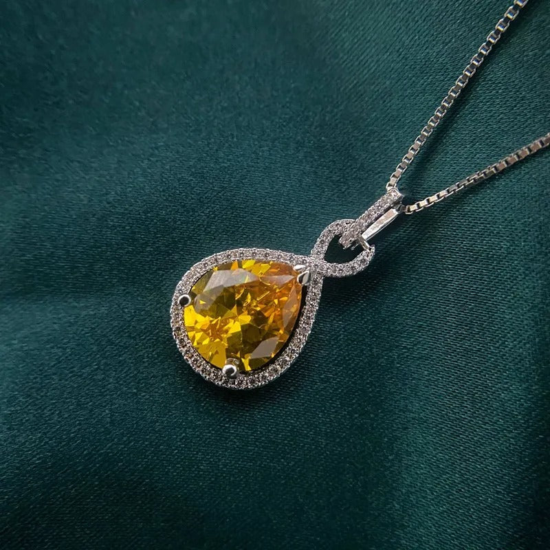 925 Sterling Silver Stone Pendant Chain Light Yellow Crystal White Zircon Necklace for Women Wedding Fine Jewelry Chain