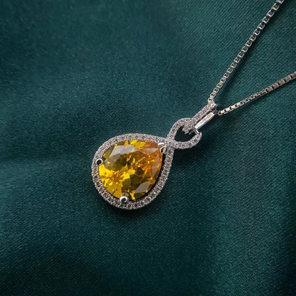 925 Sterling Silver Stone Pendant Chain Light Yellow Crystal White Zircon Necklace for Women Wedding Fine Jewelry Chain