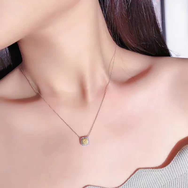 Female Luxury Fashion Pendant Necklace with Bright Yellow/White Cubic Zirconia Engagement Wedding Necklace Trendy Jewelry