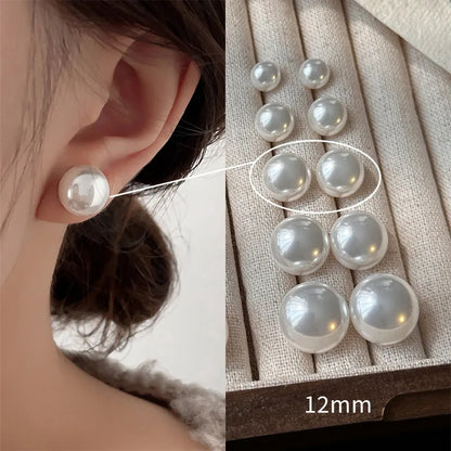 925 Sterling Silver Pearl Stud Earrings Simple Style for Women