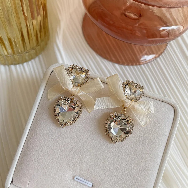 Elegant Heart Crystal Drop Earrings Women Fine Jewelry Gift