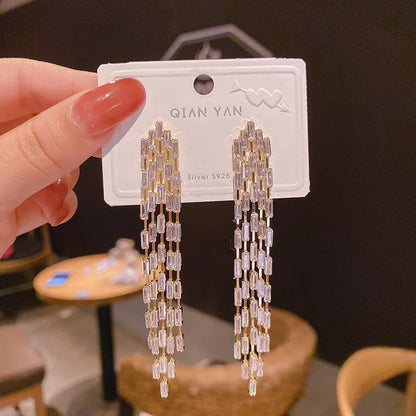 Real Gold Plated Long Tassel Earrings Women Party Jewelry Accessories