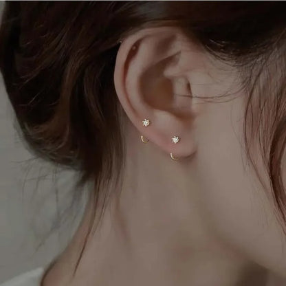 Exquisite Round Zircon Earrings for Women Men, Simple Silver Color Mini Square Heart Ear Bone Piercing Jewelry Gift