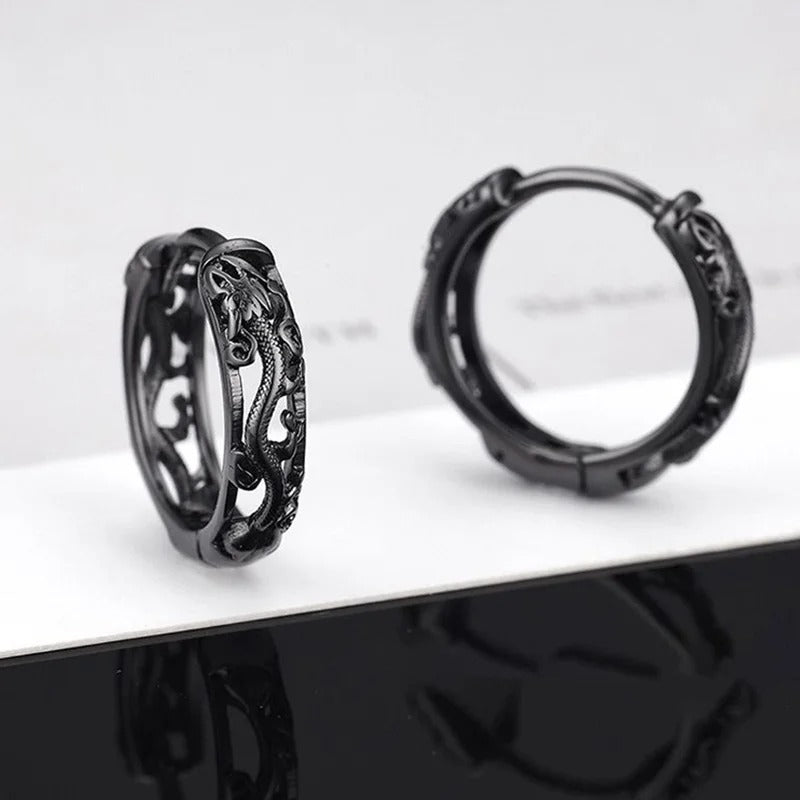 Dragon Carved Ear Buckle Earrings Punk Street Fashion Men Women