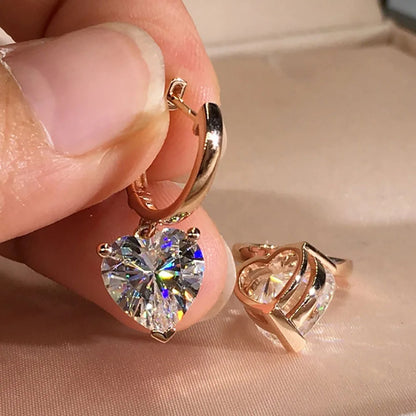 Charming Gold Heart Hoop Earrings with Zircon for Women