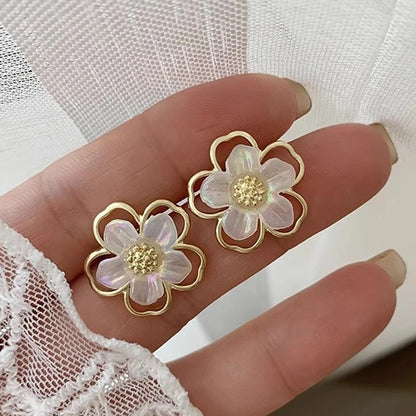 Cute White Flower Earrings for Women – Floral Acrylic Studs