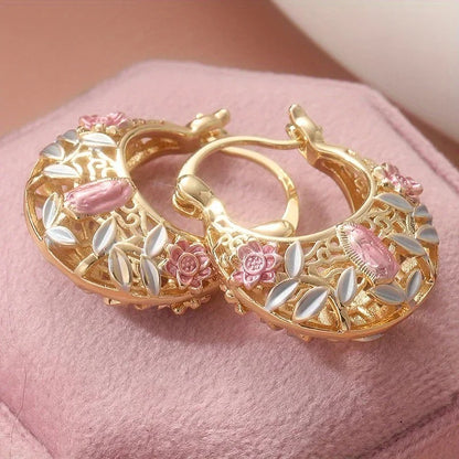 Elegant Vintage Carved Hollow Hoop Earrings Women Jewelry Gift