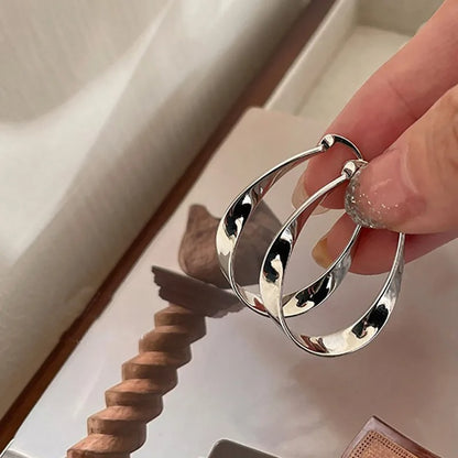 Mobius Strip Twisted Hoop Earrings Women Silver Color Jewelry