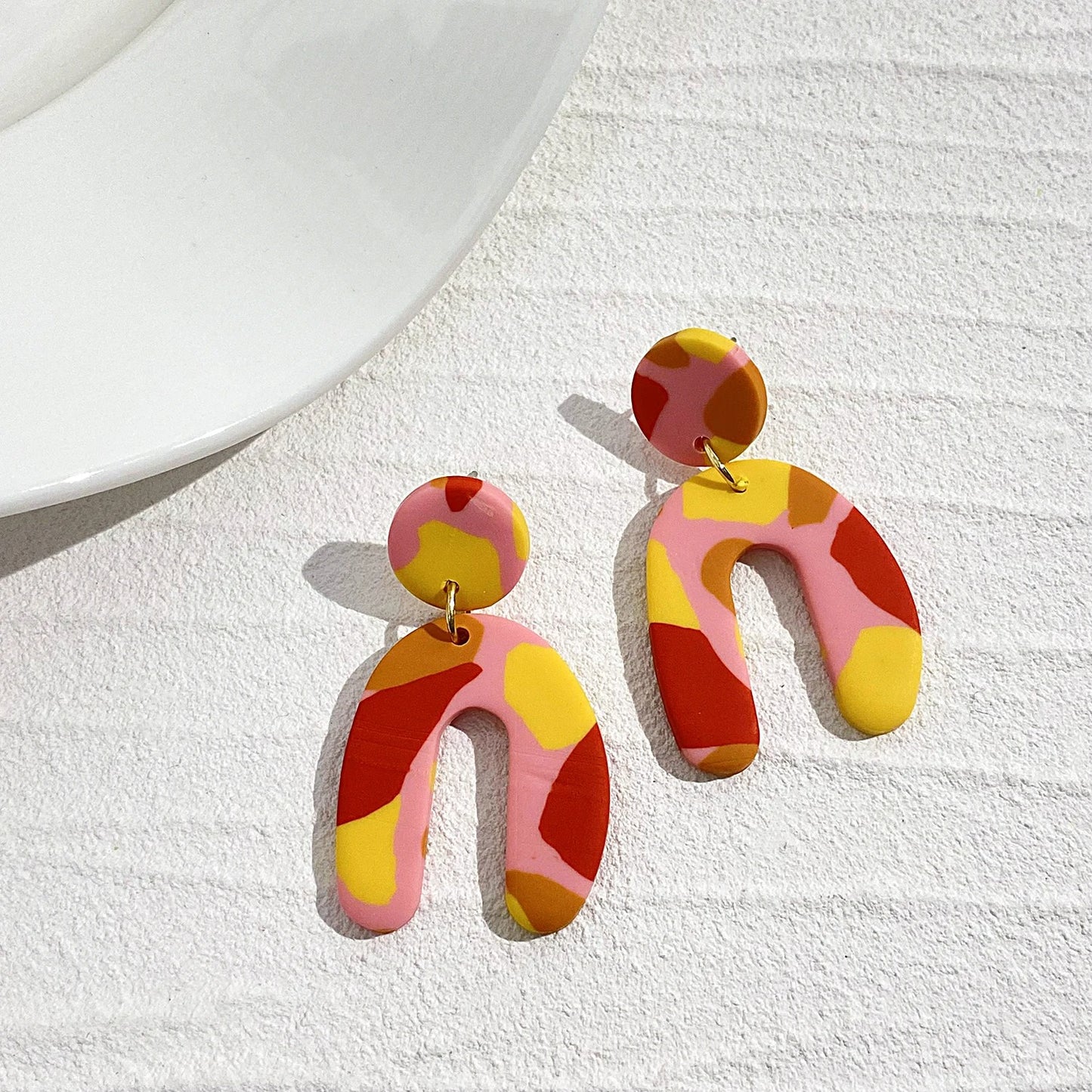 Colorful Arched Polymer Clay Drop Earrings Handmade Women