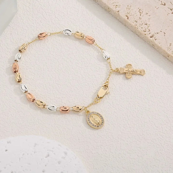 Jewellery Women Virgin Mary Rosary Bead Cross Bracelet Charms Chain accessories