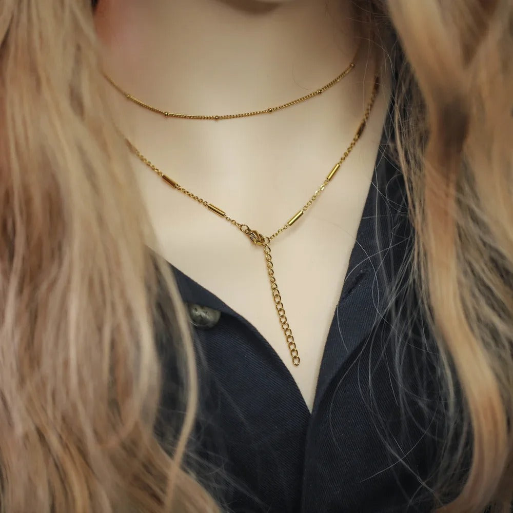 5pcs Stainless Steel Bead Chain Cuba Cross O Ripple Chain Necklace Plated Gold Adjustable Chain Necklace