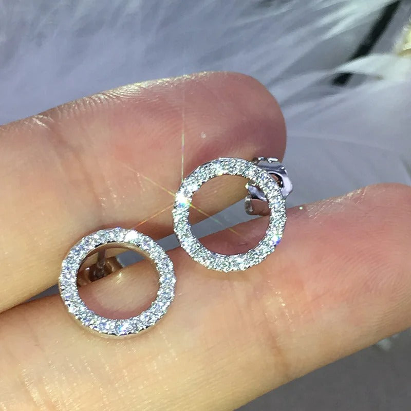 Dazzling Circle Stud Earrings Crystal CZ Minimalist Jewelry