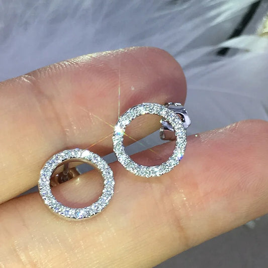 Dazzling Circle Stud Earrings Crystal CZ Minimalist Jewelry