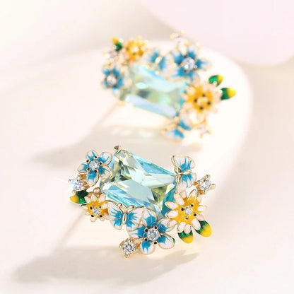 Delicate Gold Flower Butterfly Earrings Women Party Jewelry Accessories