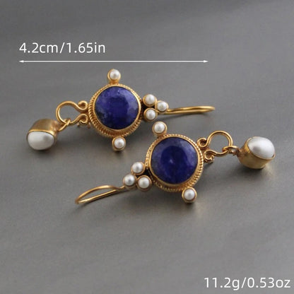 2 Pcs Vintage Round Green Pearl Dangle Earrings Women Jewelry