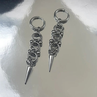 Handmade Stainless Steel Spike Hoop Earrings for Women Grunge Chain Dangle Earrings