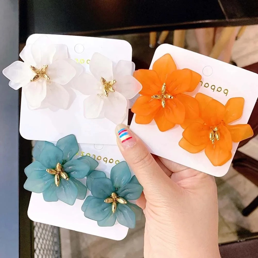 Orange White Green Floral Resin Stud Earrings Women Fashion