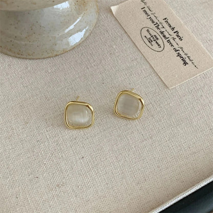 Simple Gold Cat Eye Stone Earrings Trendy Geometric Jewelry for Women