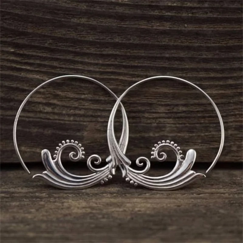 Ethnic Silver Color Sea Wave Hoop Earrings Women Fashion Jewelry