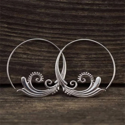 Ethnic Silver Color Sea Wave Hoop Earrings Women Fashion Jewelry