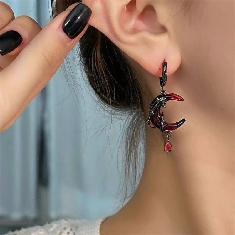 Red Moon Tassel Cosplay Earrings for Unisex