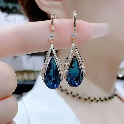 Shiny Crystal Water Drop Earrings Long Pendant Women