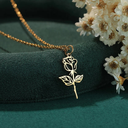 Stainless Steel Necklace Flower Charms Chain Rose Flower Pendant Necklaces For Women Female Gifts