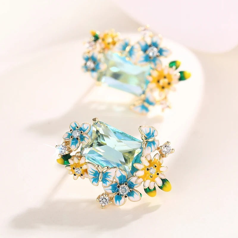Delicate Gold Flower Butterfly Earrings Women Party Wedding Accessories