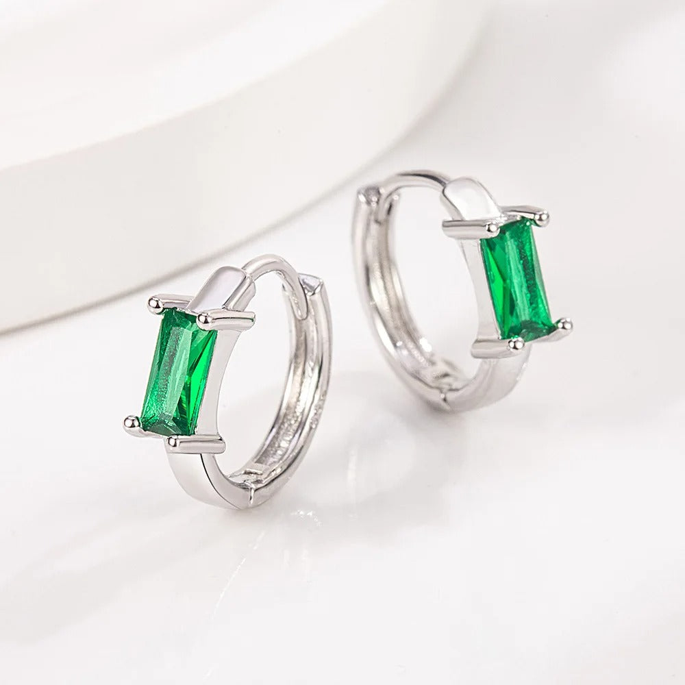 925 Sterling Silver Square Green Zircon Stud Earrings Women