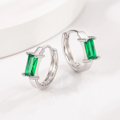 925 Sterling Silver Square Green Zircon Stud Earrings Women