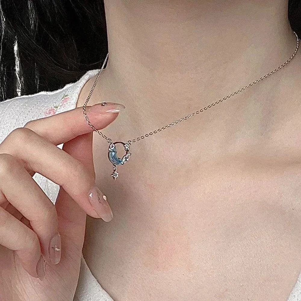 2025 New Korea Moon Star Chokers Necklace Colorful Glazed Stone Pendant Necklaces for Women Fashion Jewelry Gifts