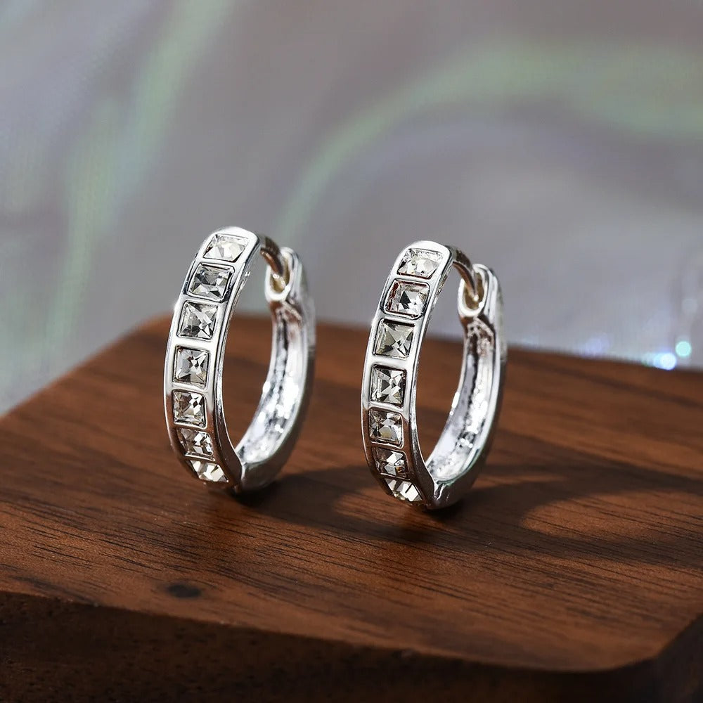 Shining Zircon Round Earrings Women Sterling Silver Fashion Jewelry