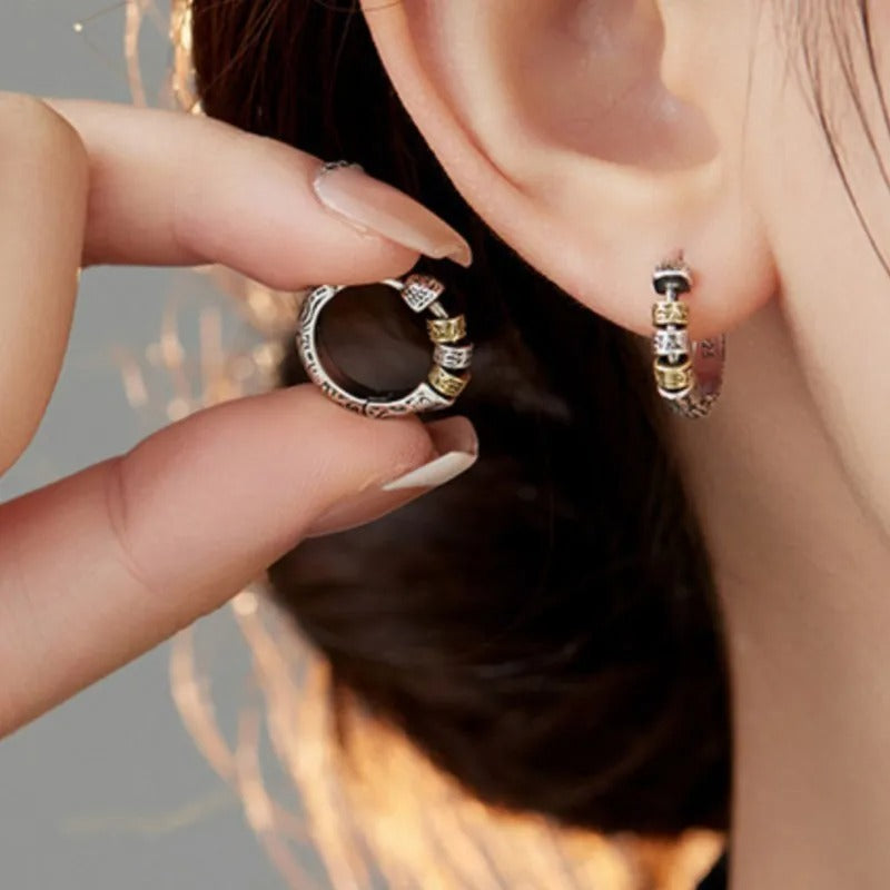 Creative Thai Silver Hoop Earrings Chunky Huggies Women Men