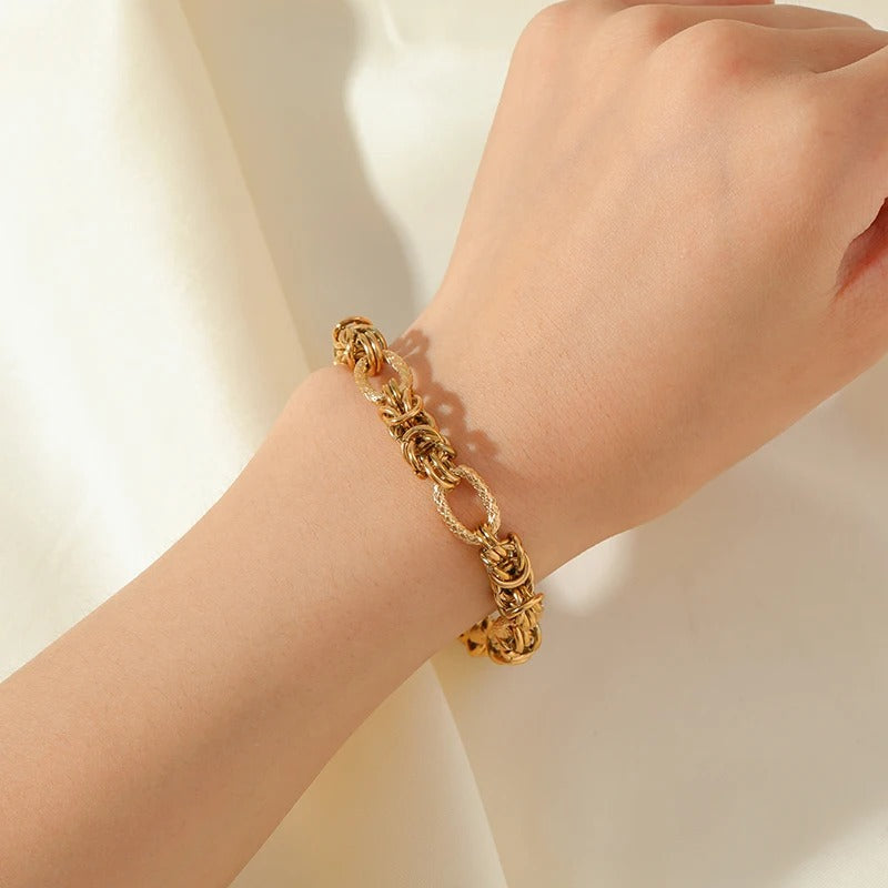 EILIECK Twisted Stainless Steel Bracelet – 18K Gold Plated Women’s Bangle, Waterproof Trendy Jewelry Gift