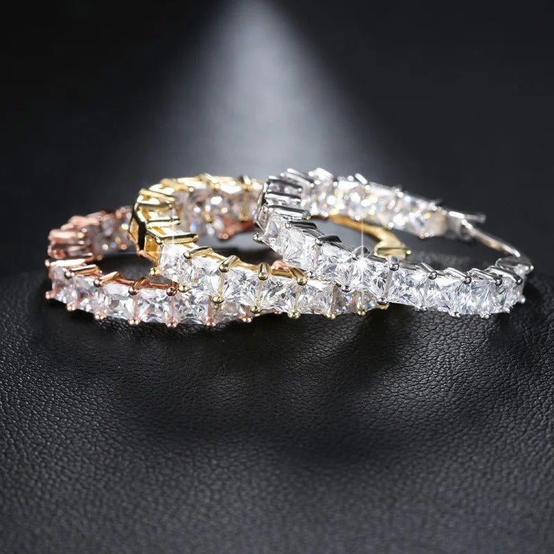 Trendy Cubic Zirconia Hoop Earrings Women Party Daily Wear Jewelry