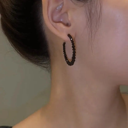 Fashion Black Crystal Hoop Earrings Women Elegant Geometric Jewelry