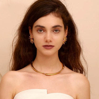 New Design Red Agate Sun Flower Earrings Women Exaggerated Jewelry