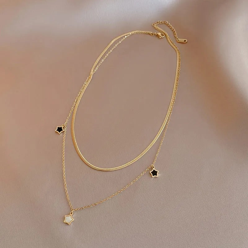 Stainless Steel Multilayer Chain Star Charm Necklace Bracelet For Women New Trend Jewelry Set Girls Party Gifts