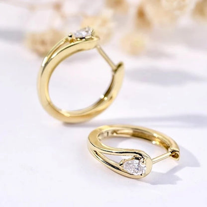 Chic Circle Hoop Earrings Women Gold Color Pear Cubic Zirconia Gift