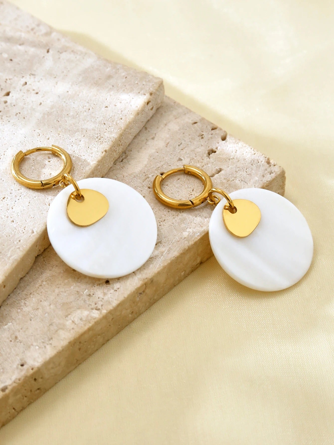 18K Gold Plated Mother of Pearl Earrings for Women