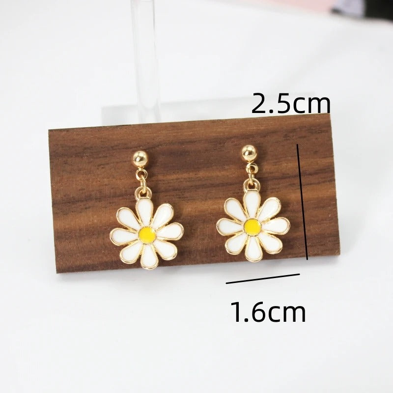 Gold Daisy Sunflower Drop Earrings Long Dangle Jewelry for Women
