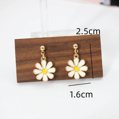 Gold Daisy Sunflower Drop Earrings Long Dangle Jewelry for Women