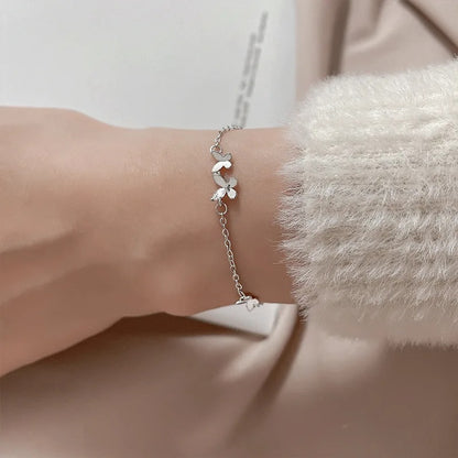 925 Silver Diamond-Studded Butterfly Bracelet Women's Fashion Temperament Flower Adjustable Bracelet