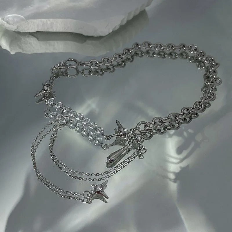 K-Pop Star Chain Necklace Silver Color Summer Jewelry for Women