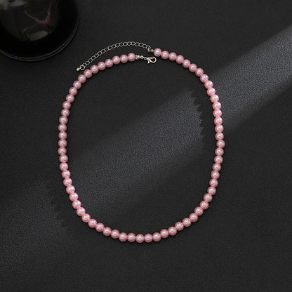 Trend Wedding Party Jewelry Pink Pearl Choker Necklace For Lovers' Elegant Pink Imitation Pearl Beach Vacation Necklaces