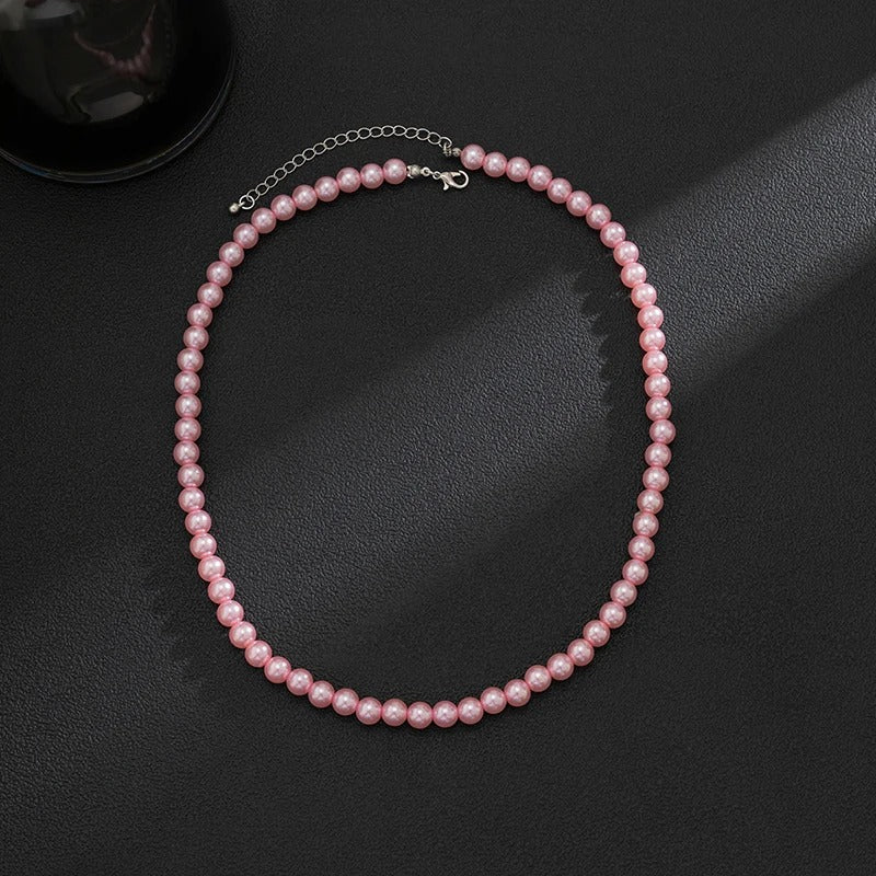 Trend Wedding Party Jewelry Pink Pearl Choker Necklace For Lovers' Elegant Pink Imitation Pearl Beach Vacation Necklaces