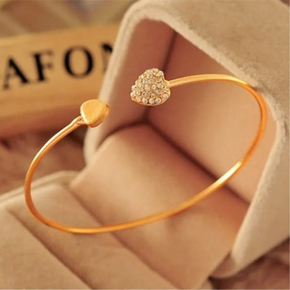 Fashion Crystal Heart Bow Bilezik Cuff Bracelet Women Jewelry