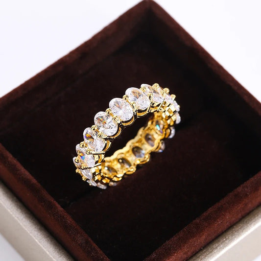 Luxury White Crystal Oval Ring for Women Rose Gold Silver Jewelry