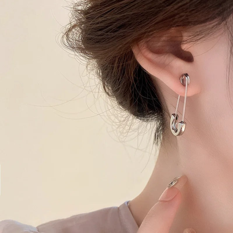 Creative Punk Rock Safety Pin Ear Hook Earrings Unisex Metal Jewelry